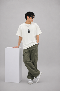 Men's Oversized OFF-WHITE Cartoon Popeye T-Shirt