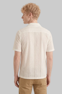 White Laced Openwork Resort Shirt - Textured Short Sleeve Button-Up for Men