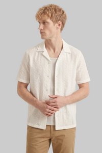 White Laced Openwork Resort Shirt - Textured Short Sleeve Button-Up for Men