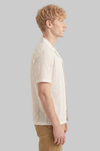 White Laced Openwork Resort Shirt - Textured Short Sleeve Button-Up for Men